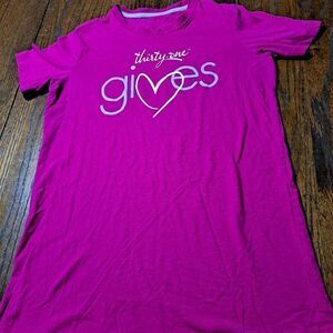 Small Thirty One Gives Short Sleeve Pink White Grey Pullover Tee Tshirt Top
